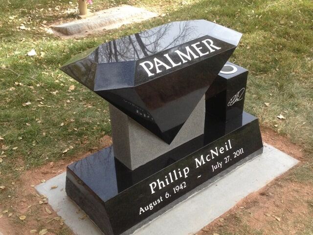 A blacksmith's anvil carved full size from black granite